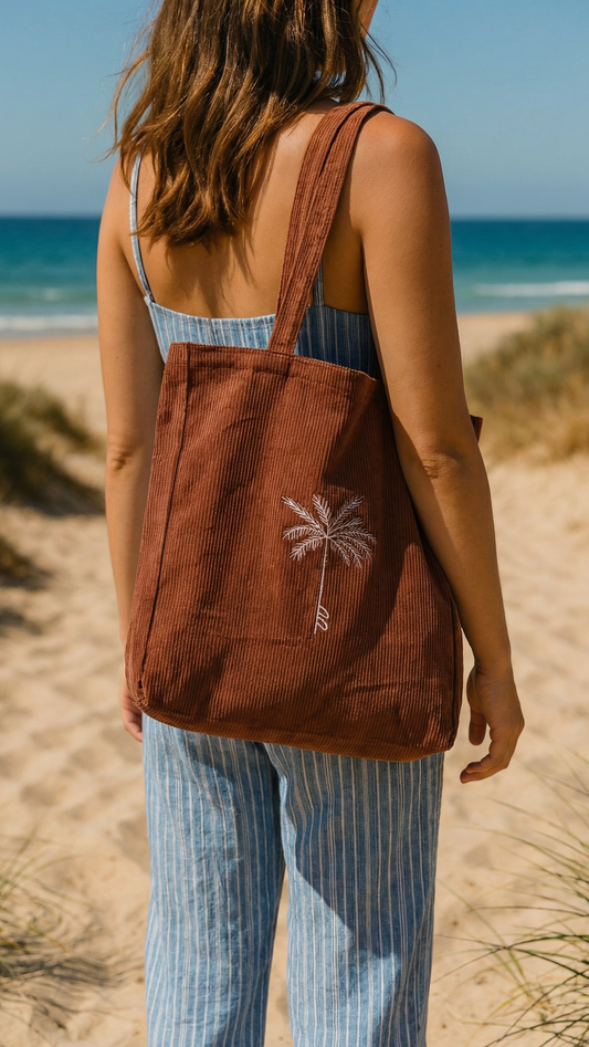 Cordtasche braun mit Palmtree